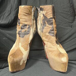 Christian Louboutin Camouflage Pony Hair Booties 39.5
